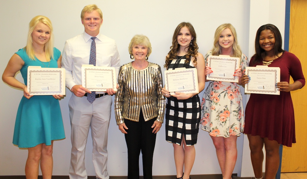 Pictured Left to Right: Kaylee VanMeter, Brice Terry, C.A.T.S. Foundation representative Carole Underwood, Melaina Matthews, Callie Cox and Taryn Dan Pictured Left to Right: Kaylee VanMeter, Brice Terry, C.A.T.S. Foundation representative Carole Underwood, Melaina Matthews, Callie Cox and Taryn Dan